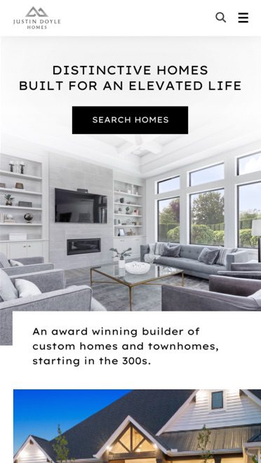 mobile screen of Justin Doyle Homes website