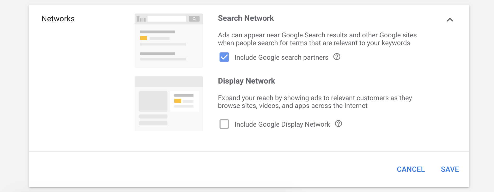 Networks in Google Ads campaign settings