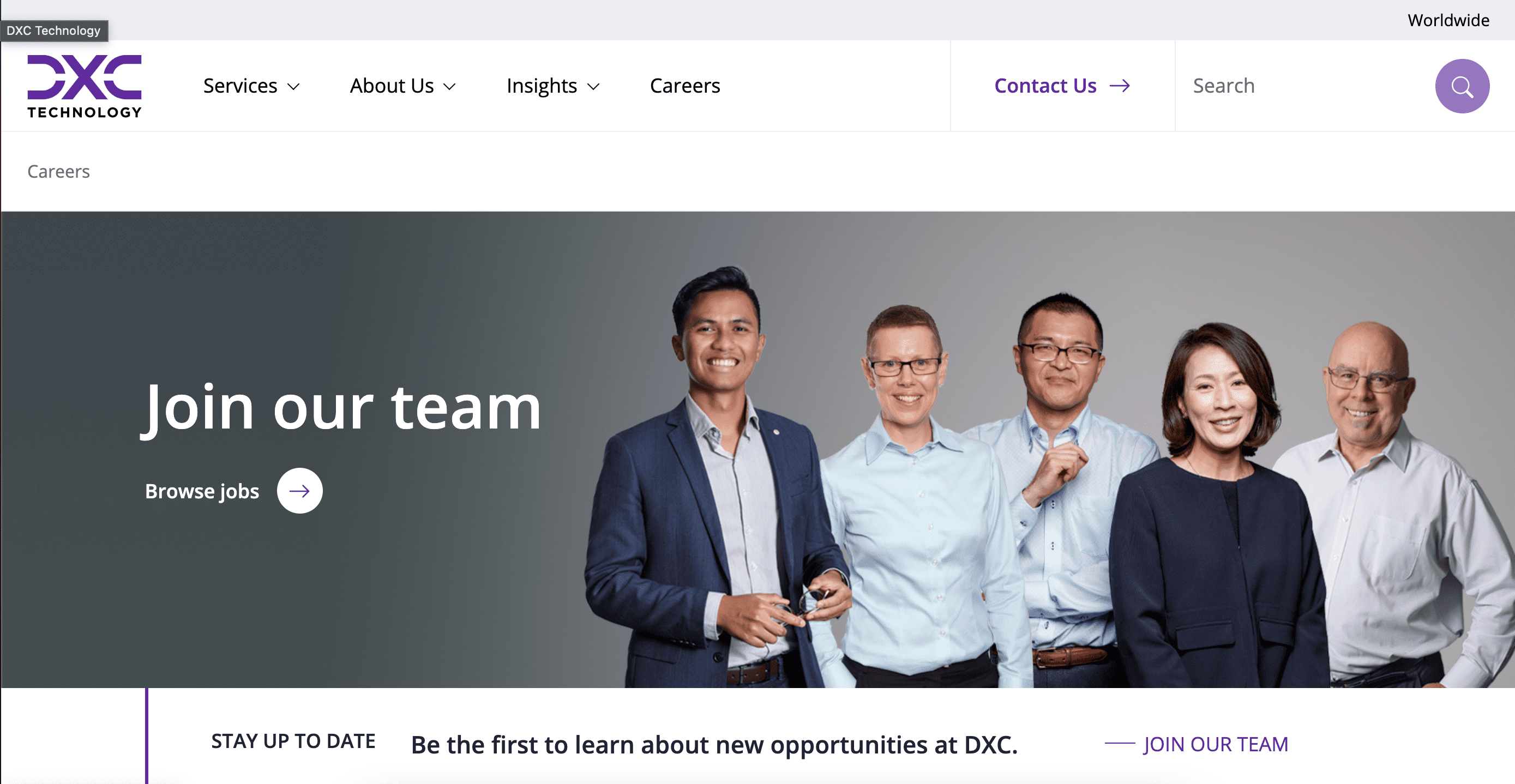 DXC Technology Careers landing page