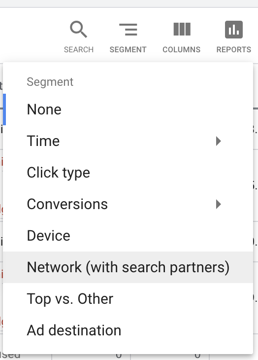 segmenting by Network in Google Ads